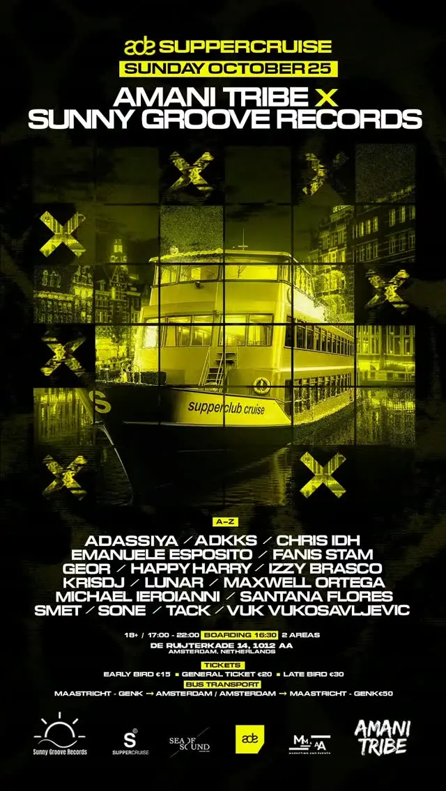 Amani Tribe × Sunny Groove Records — unspecified boat, Amsterdam