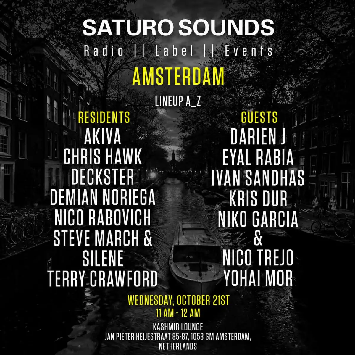 Saturo Sounds presents: Amsterdam ADE Pre-Party — Kashmir Lounge, Amsterdam