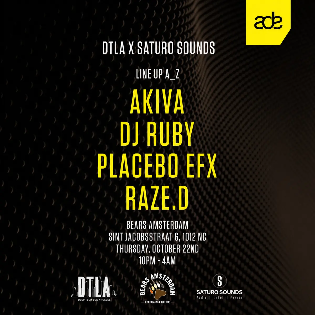 DTLA x Saturo Sounds: Amsterdam Dance Event Showcase — Bears Amsterdam, Amsterdam
