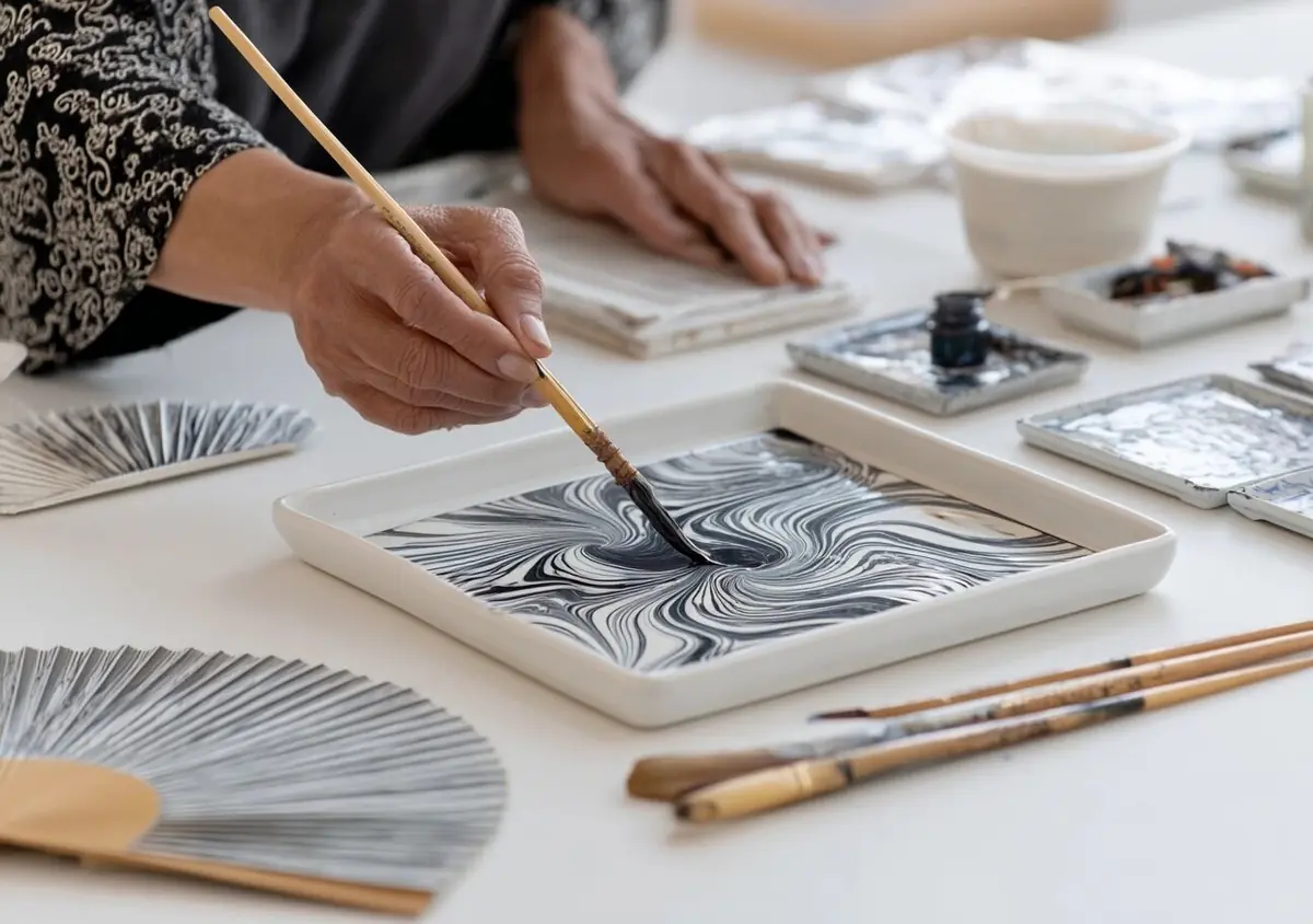 Workshop: Sumi Nagashi, japanische Marmoriertechnik — De Lindenberg, Nimwegen