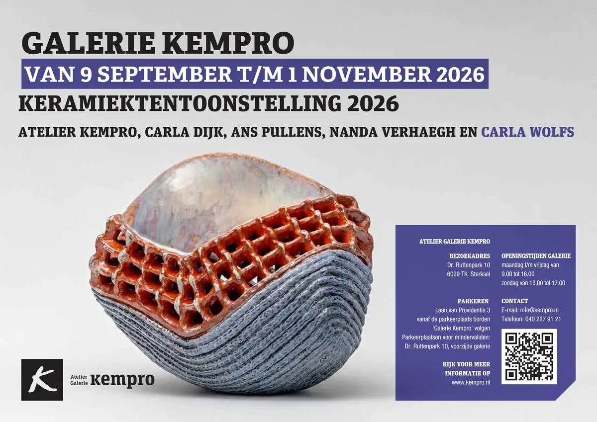 Keramiektentoonstelling 2026 | Atelier Kempro, Carla Dijk, Ans Pullens, Nanda Verhaegh en Carla Wolfs — Atelier Galerie Kempro, Sterksel