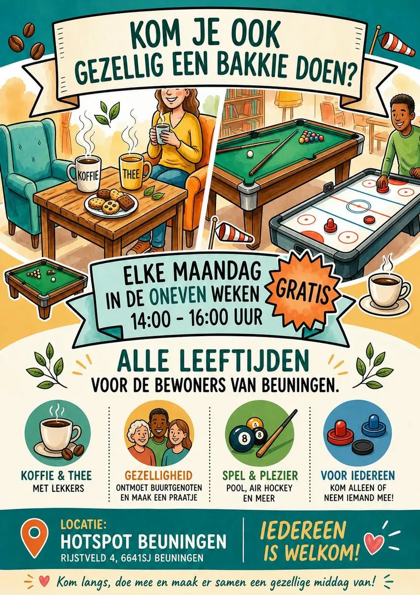 Elke maandag in de oneven weken van (14:00-16:00). — Jeugd Activiteiten Centrum Hotspot, Beuningen Gld