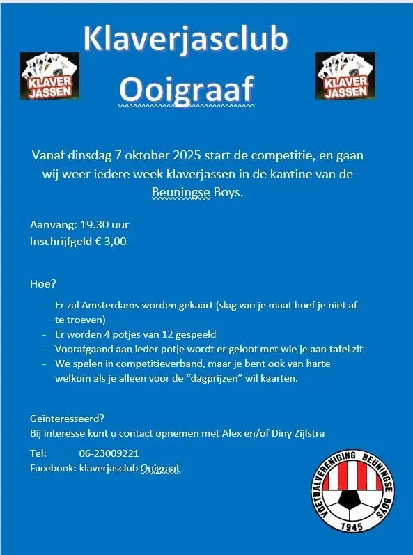Gezellig klaverjassen — Voetbalvereniging Beuningse Boys, Beuningen Gld