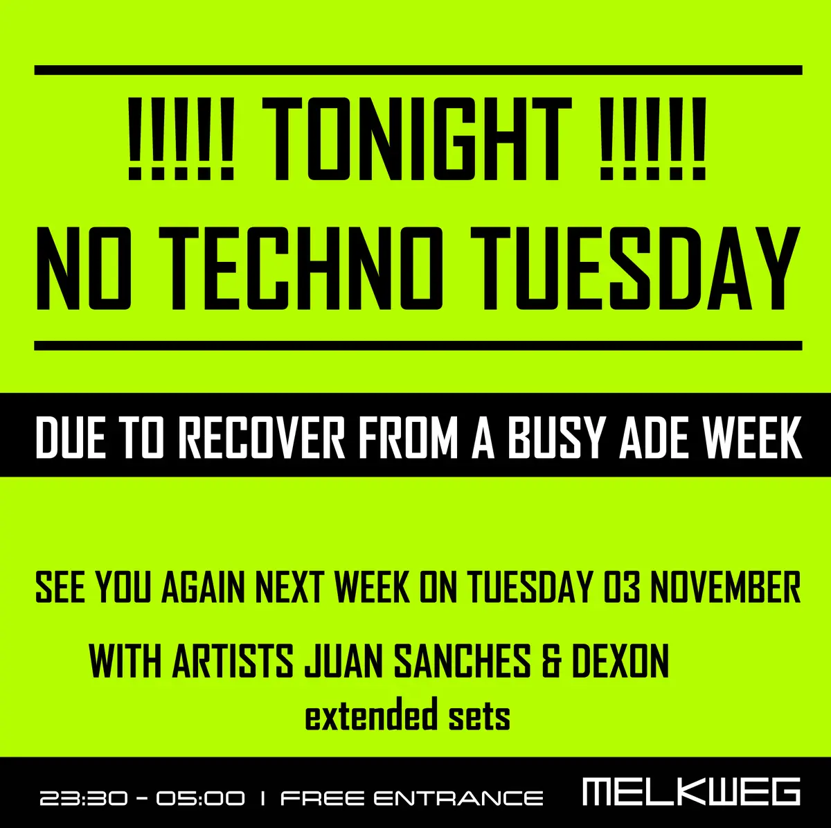 Techno Tuesday Amsterdam 27.October 2026 has been cancelled — Melkweg, Amsterdam