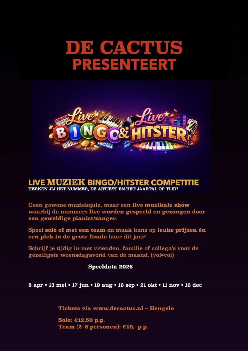 Music Bingo Hitster — Café de Cactus, Hengelo