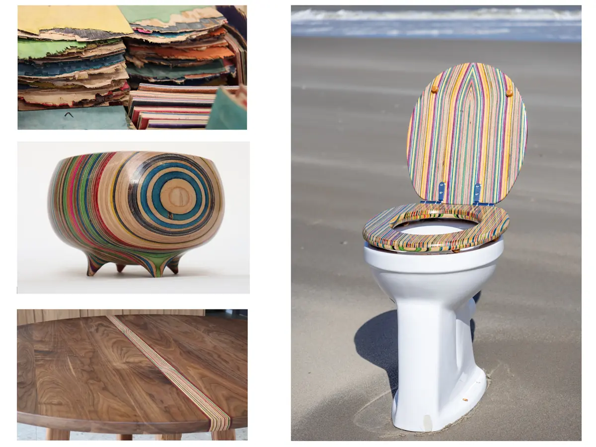 Colorful Furniture and Bowls Made from Discarded Skateboards — Leiden